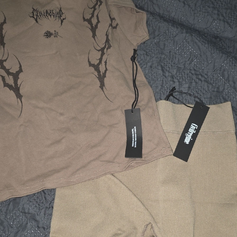 Civil Regime Brown Graphic Tee and Tan Shorts Set